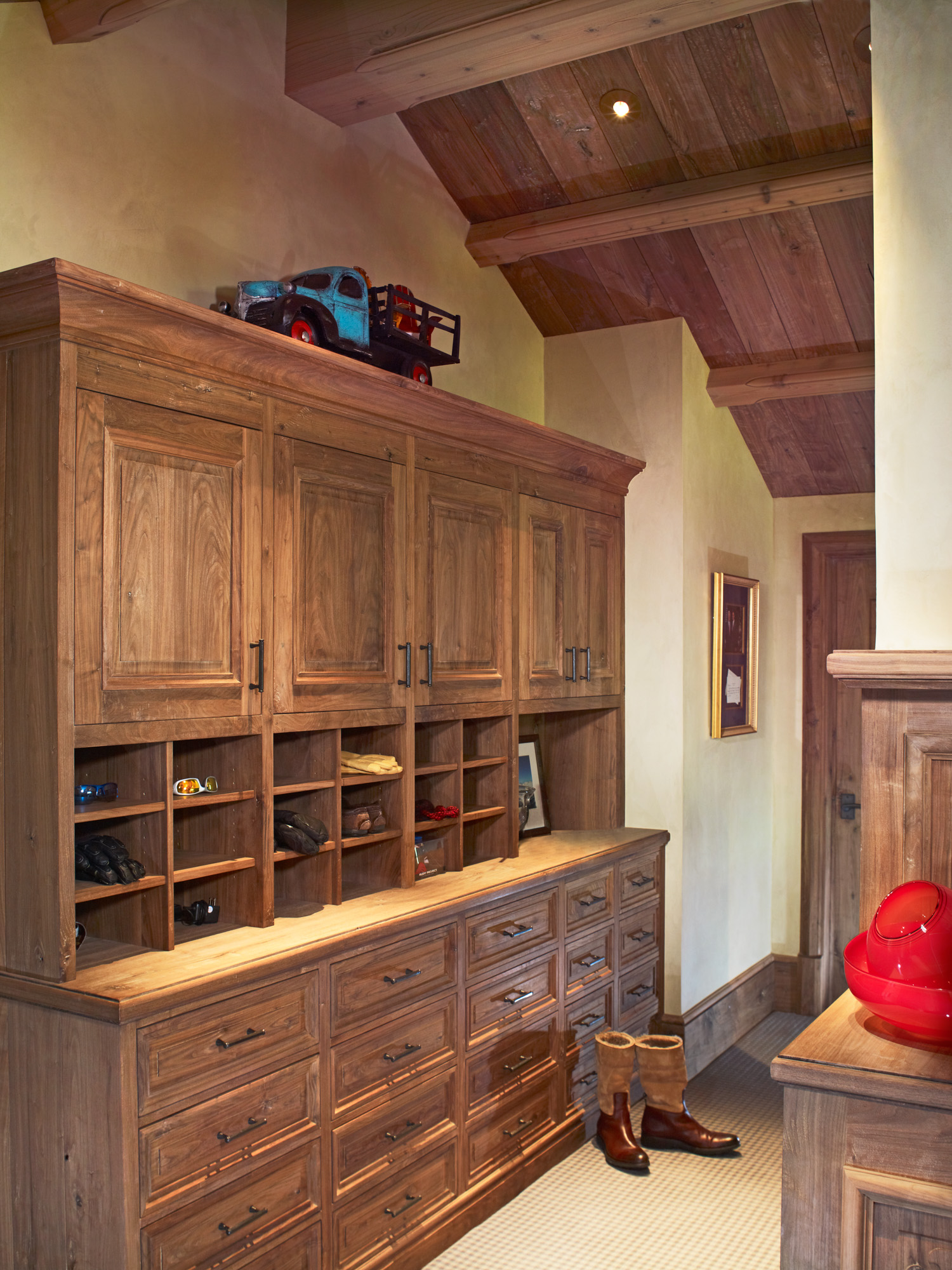rustic wooden built in storage cabinets at hornsilver