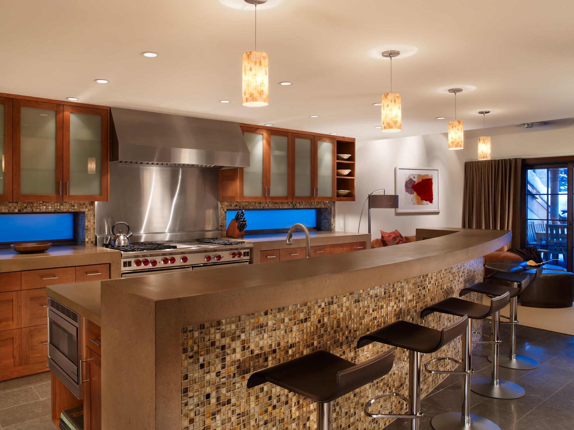 a view of the kitchen island in the Bell Tower project in Vail, CO