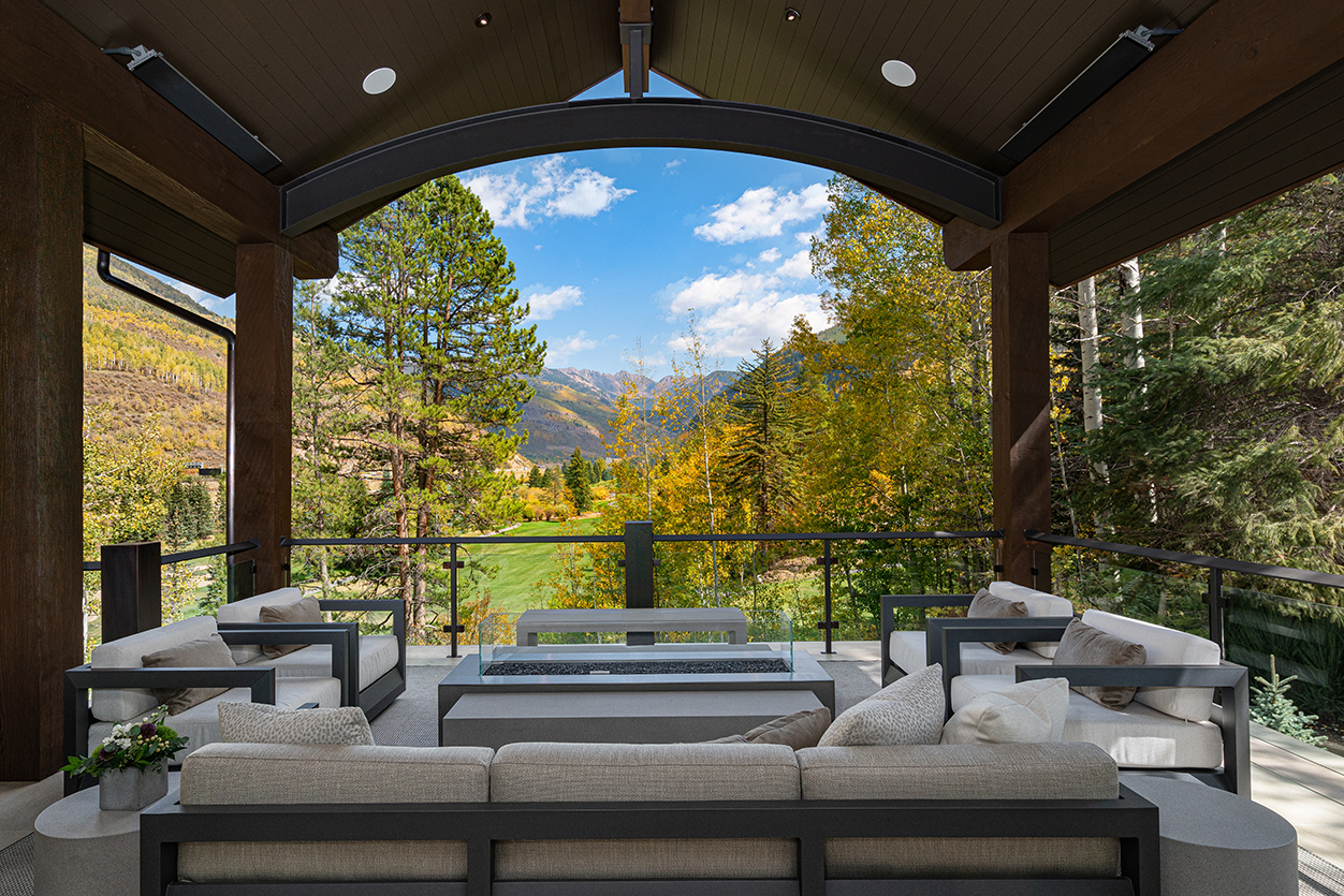modern patio with rocky mountain view