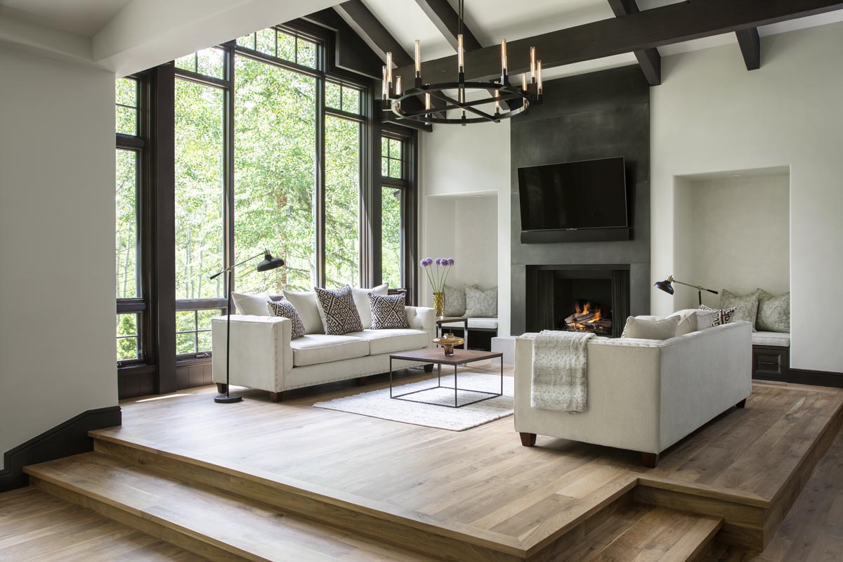 The living room of the snowmass village retreat on forest lane